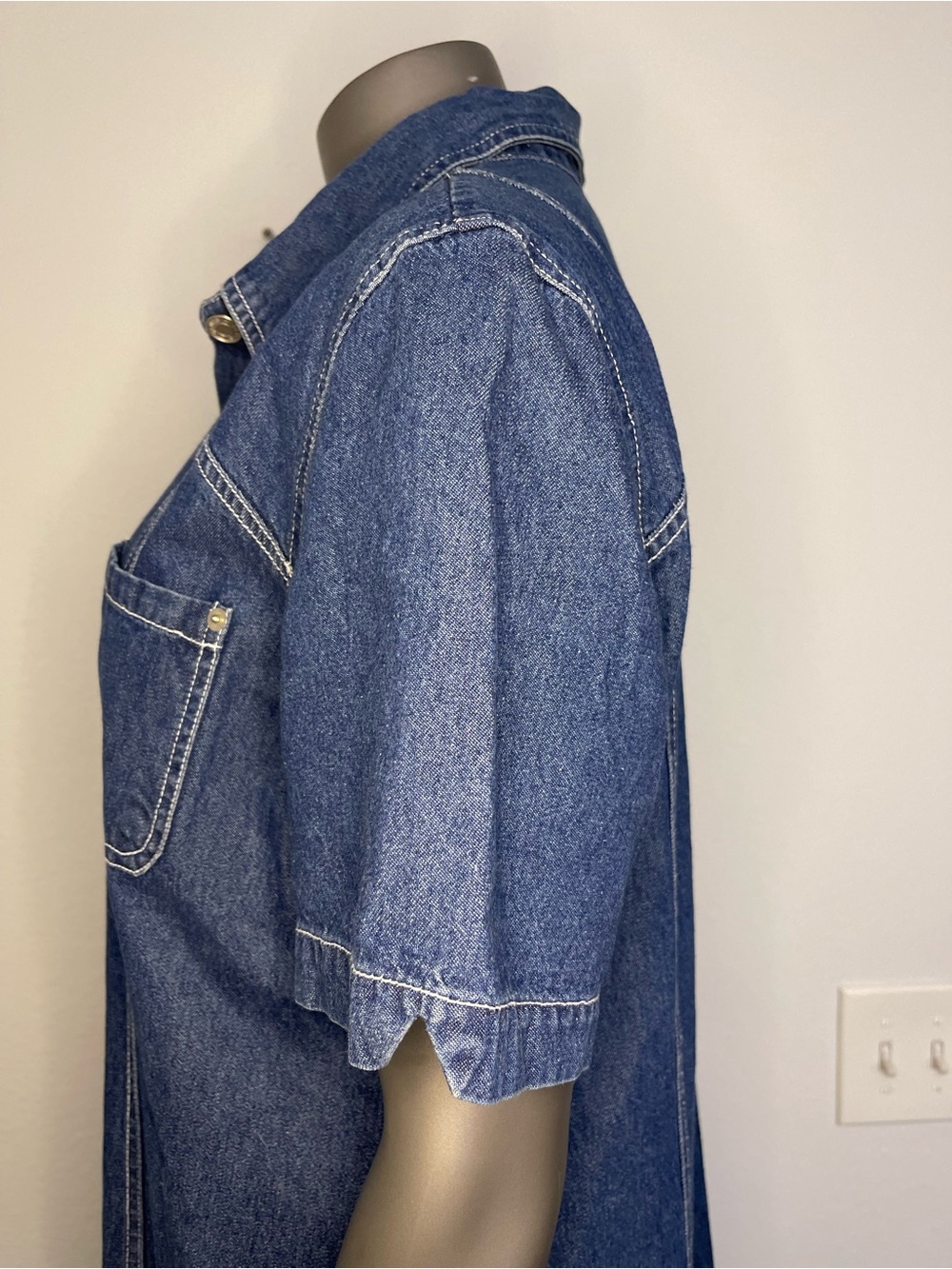 Ashley Stewart Dress 16W Dark Blue Denim Button-Front Maxi Shirt Short Slv - Picture 6 of 7